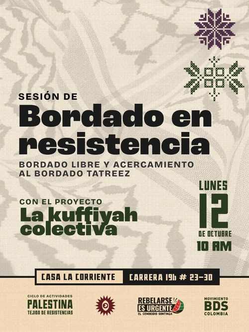 Bordado en resistencia. Sesión de bordado libre y acercamiento al bordado tatreez. Lunes 12 de octubre.